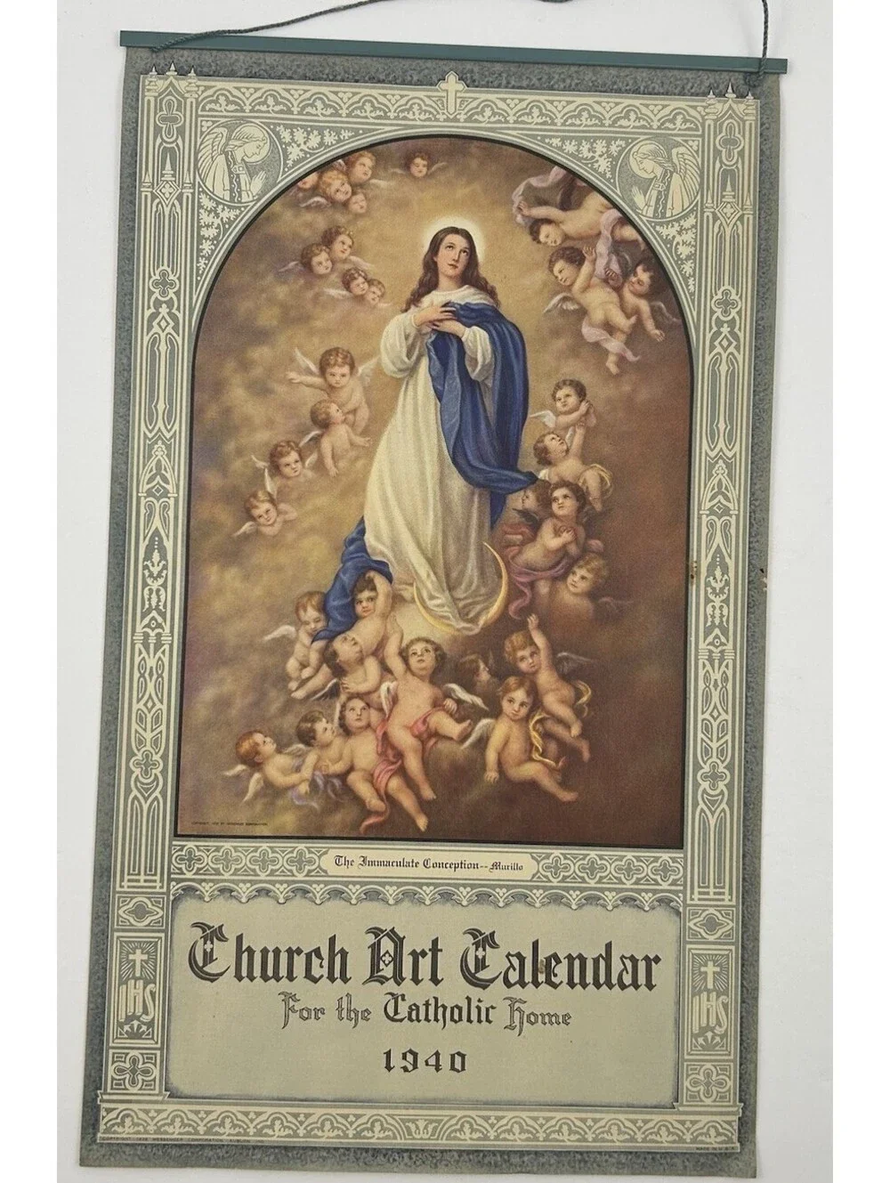 Vintage 1940 Catholic Church Art Calendar Murillo Immaculate Conception      G-6